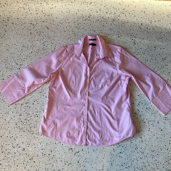 LANDS END Women’s Pink Stripe 3/4 Length Sleeve Shirt Size 14 - Picture 1 of 3